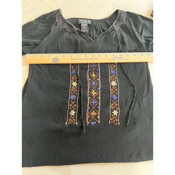 First vision top women’s size medium black embroidered cotton flare sleeves VTG - Picture 7 of 8